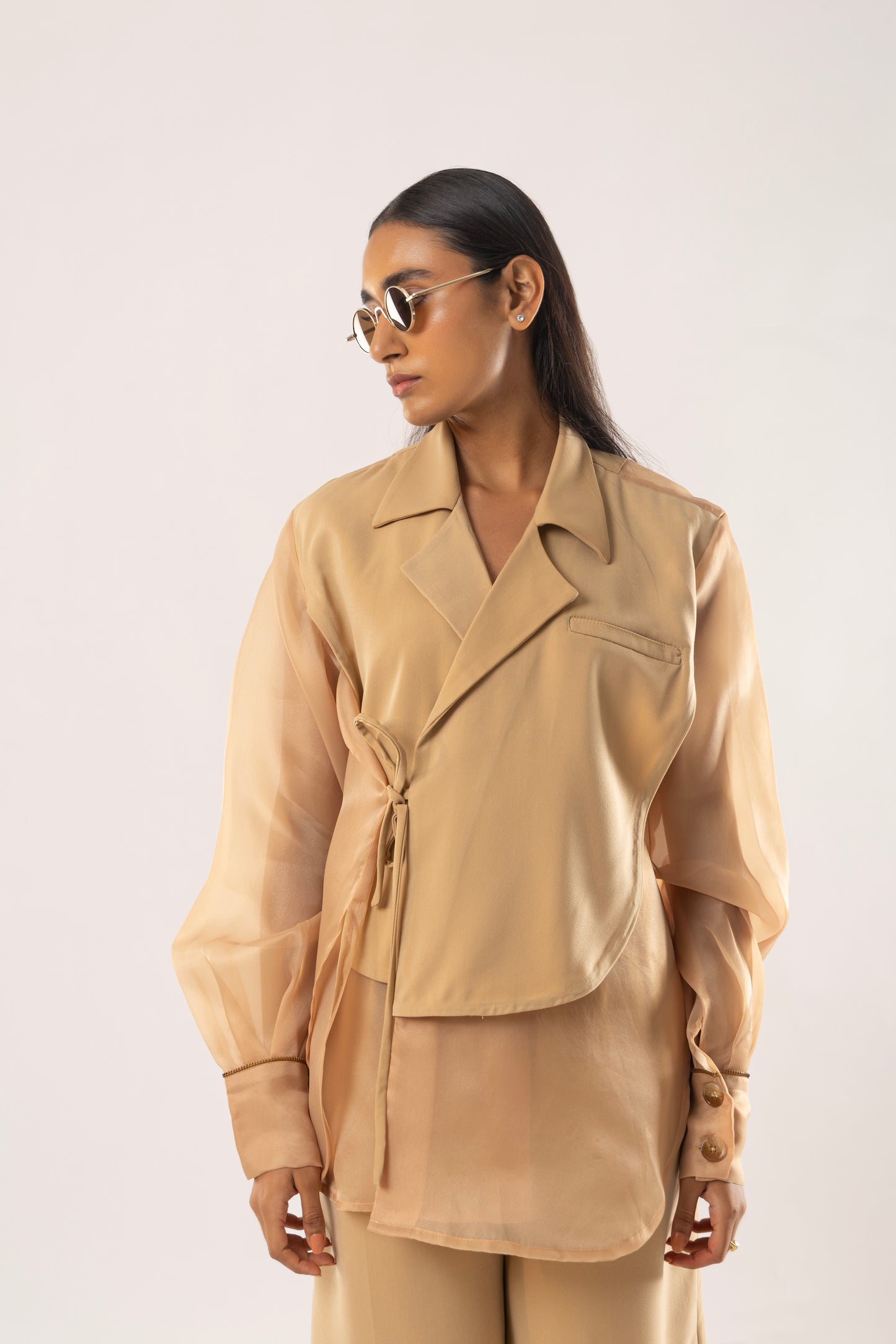 Beige Sheer Layered co-ord set