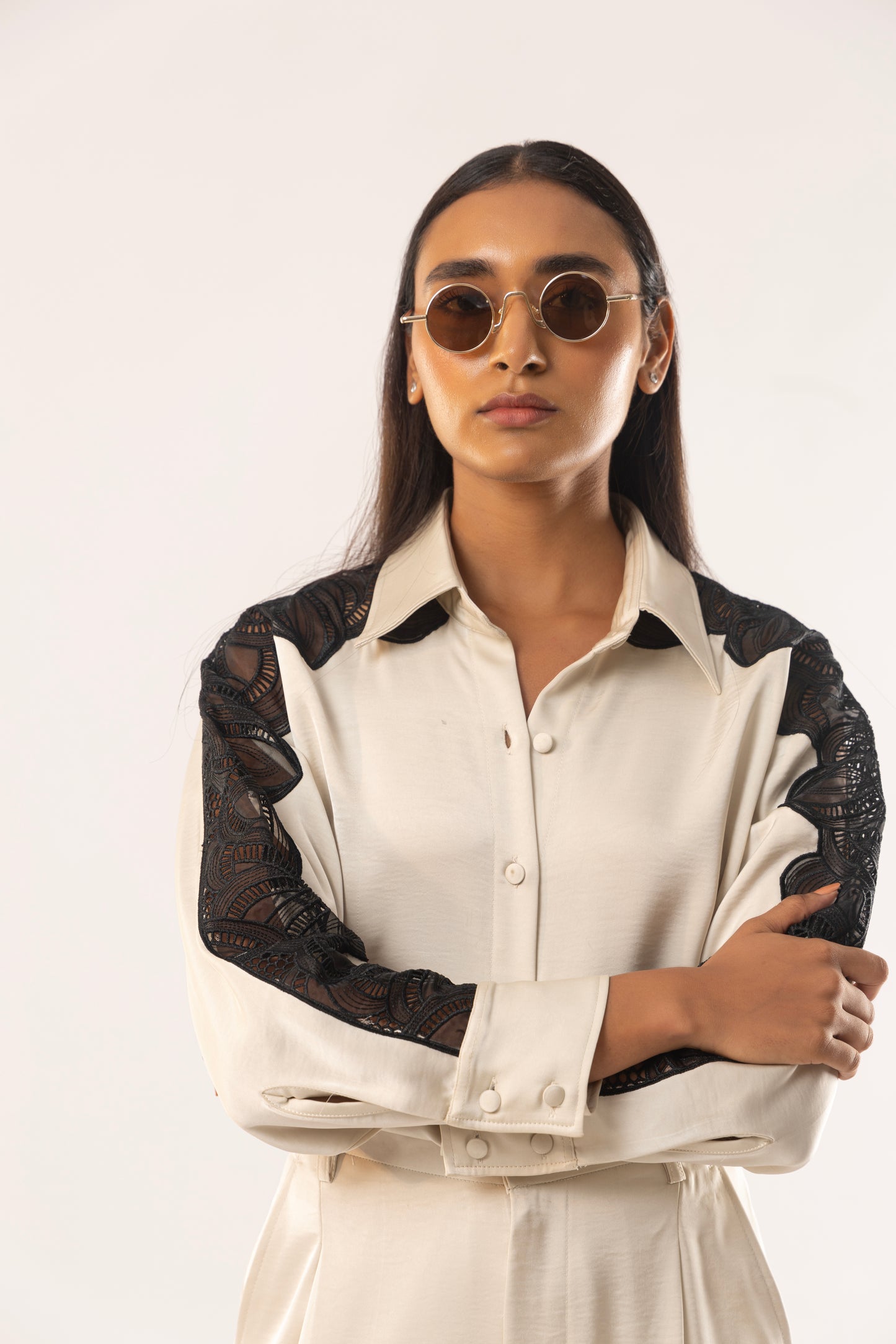 Ivory Satin Lace Detail co-ord set