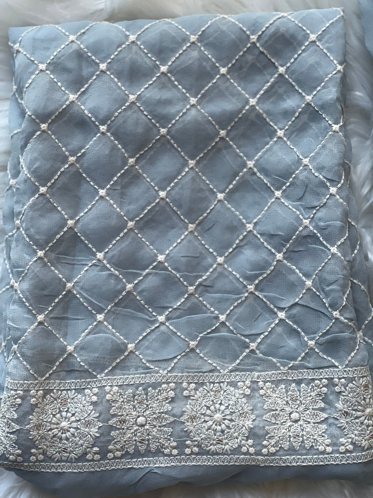 Baby Blue Chikankari Saree