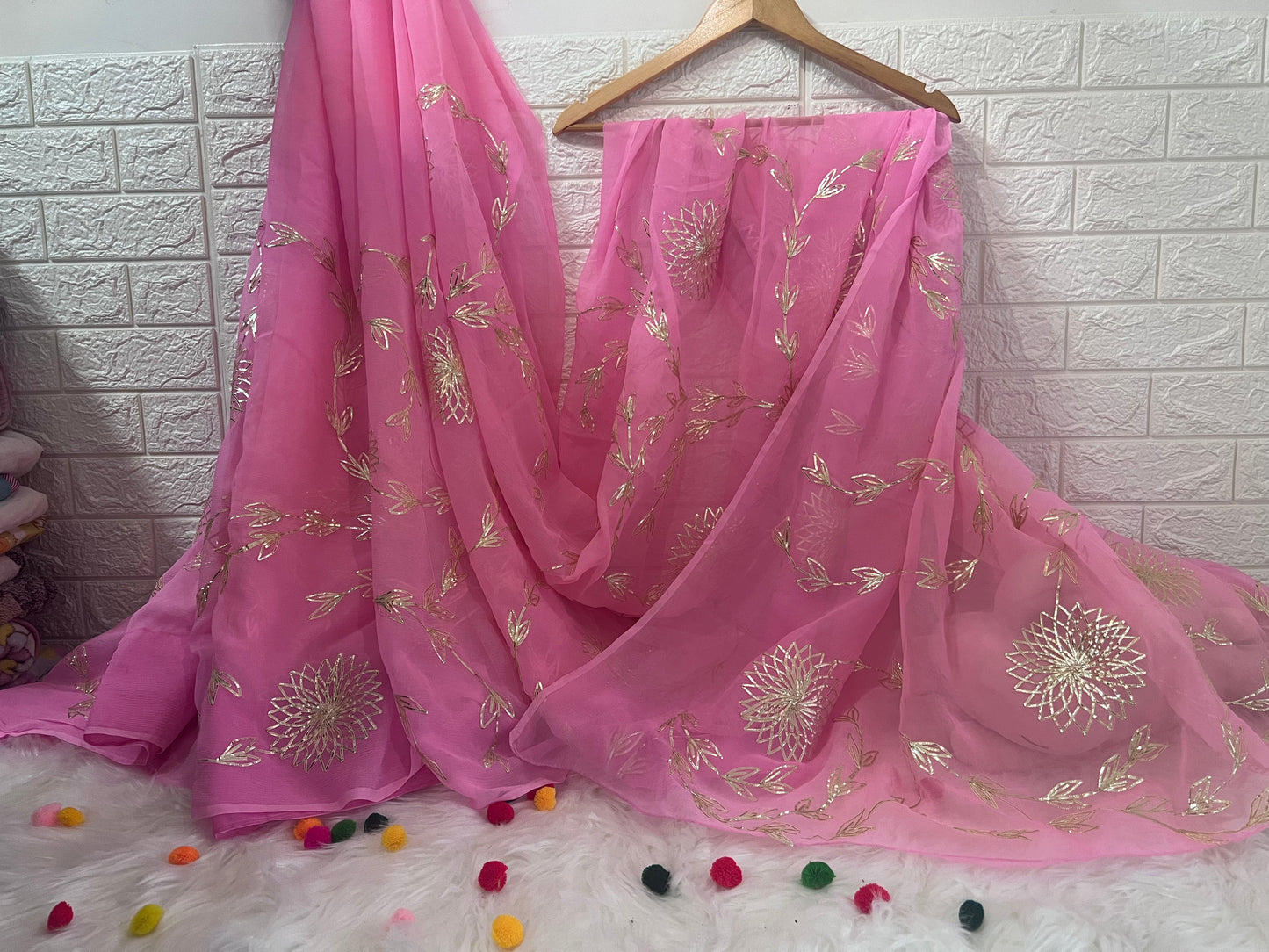 Pink Gotta work Saree