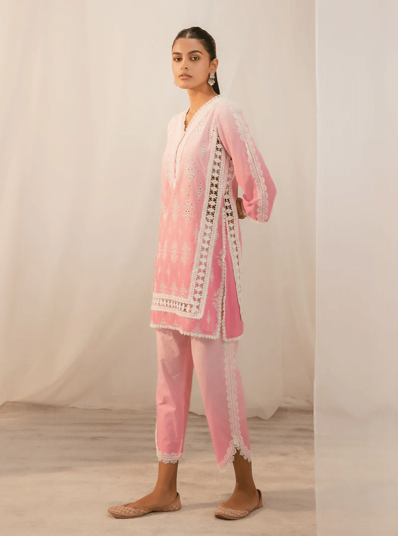 Cotton Pink Kurta With Pink Pant