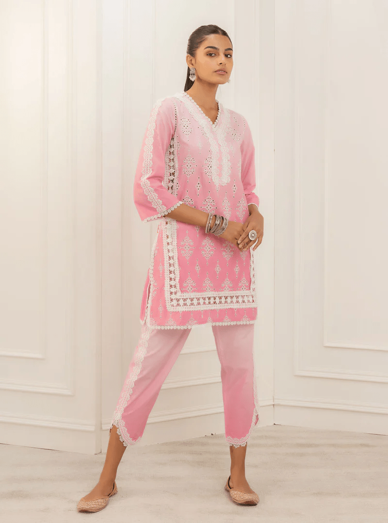 Cotton Pink Kurta With Pink Pant