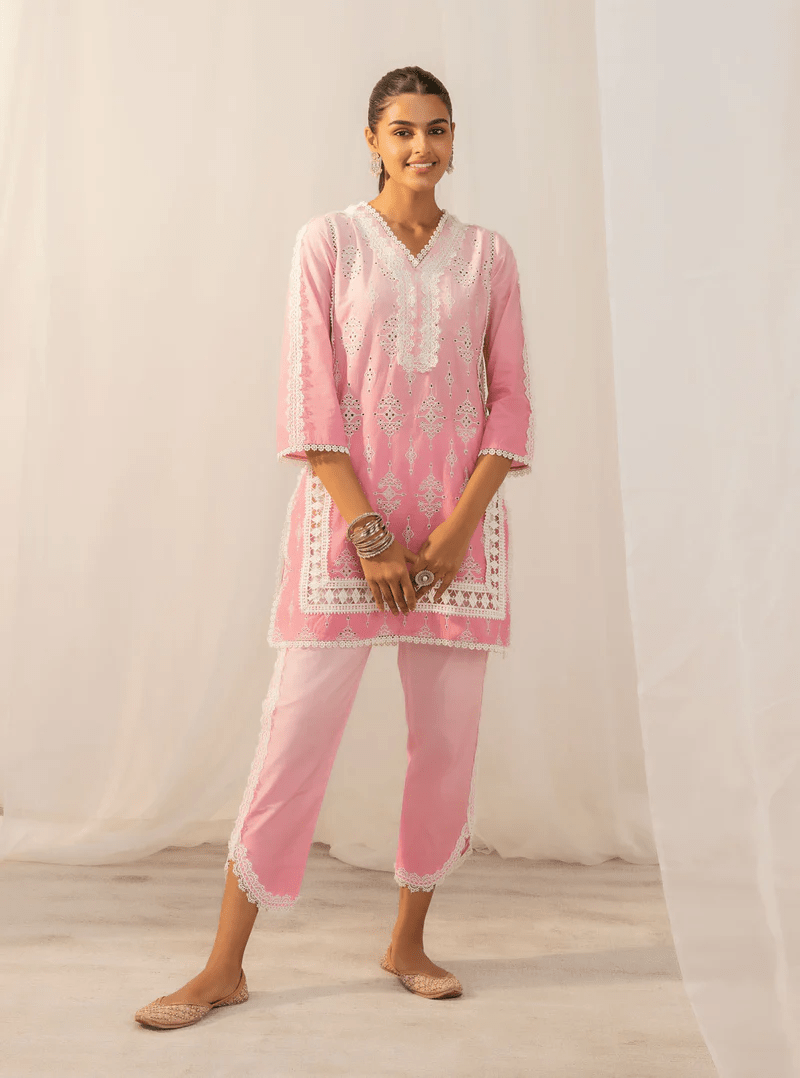 Cotton Pink Kurta With Pink Pant