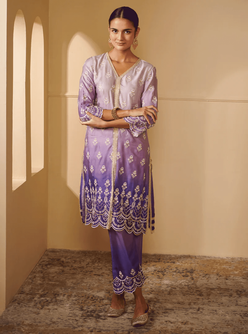 Cupro Silk Sidra Purple Kurta With Sidra Purple Pant