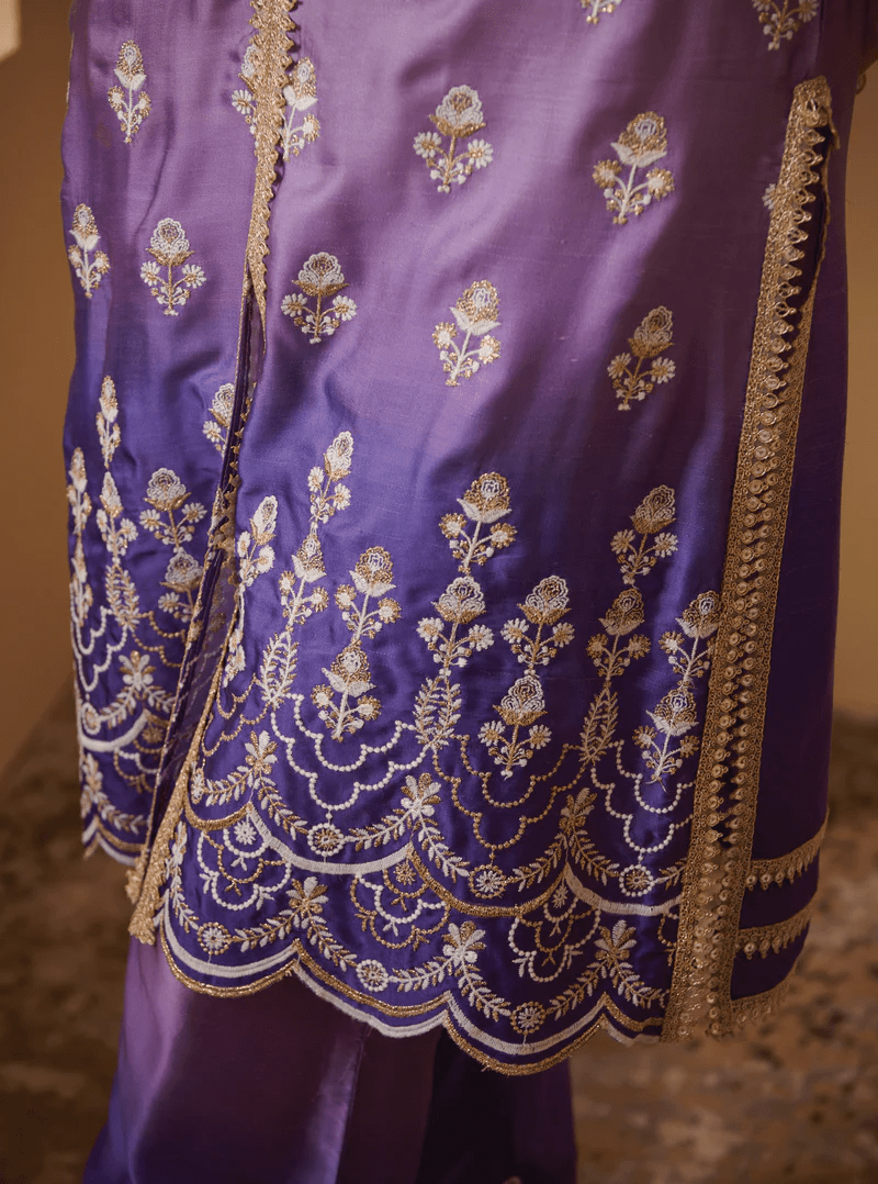 Cupro Silk Sidra Purple Kurta With Sidra Purple Pant