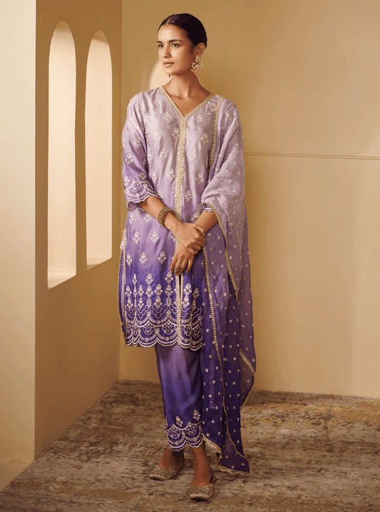 Cupro Silk Sidra Purple Kurta With Sidra Purple Pant