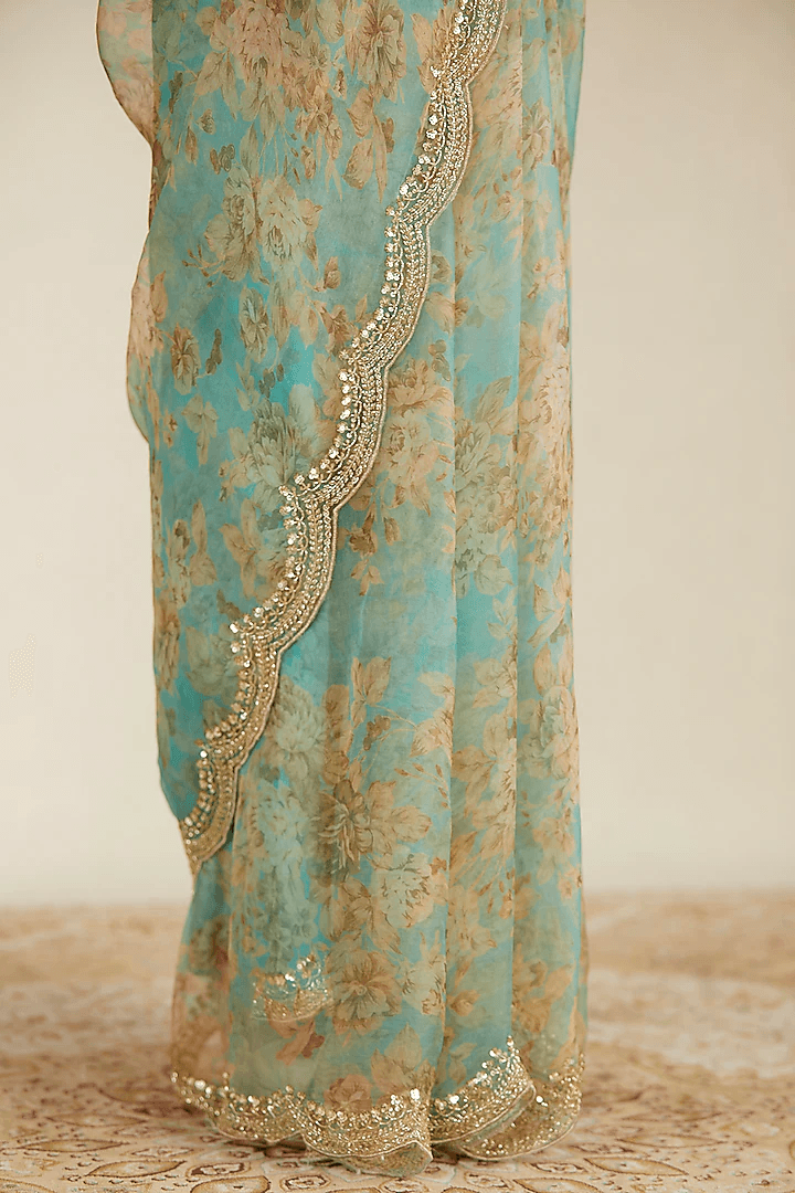 Sky Blue Printed Saree Set