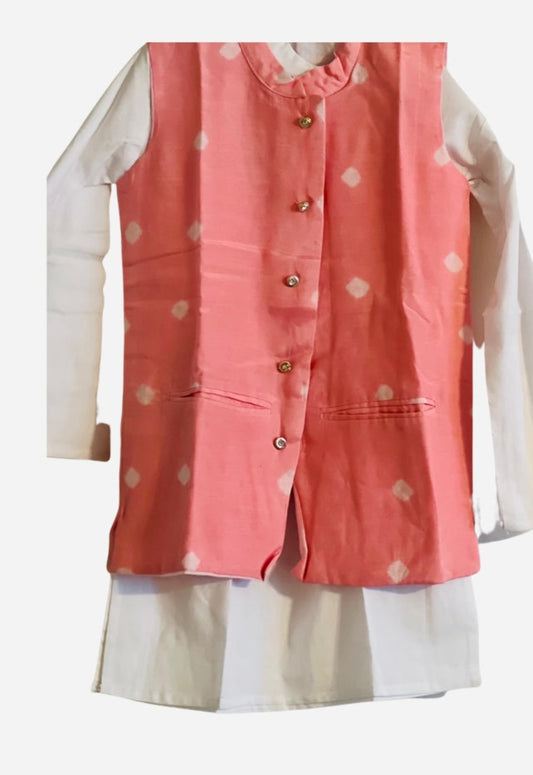 Pink Bhandej Waist coat set