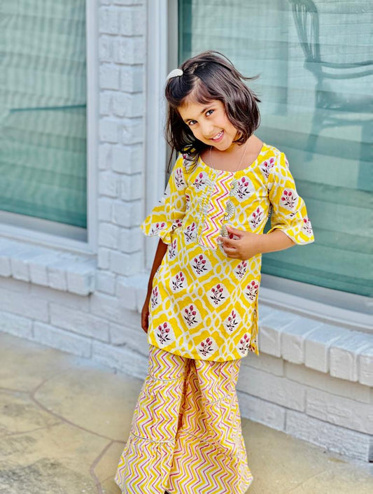 Yellow Cotton malmal sharara set