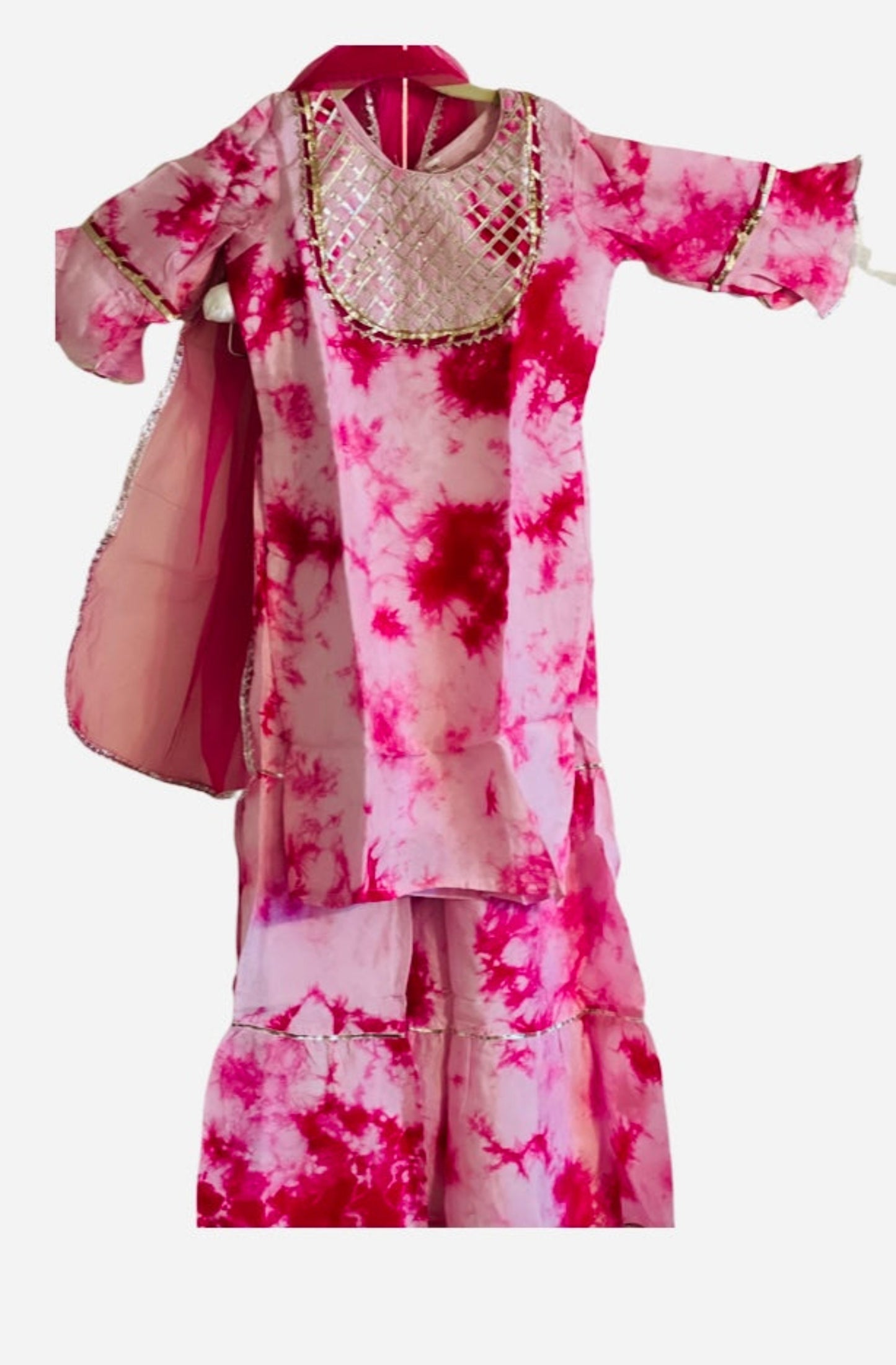 Pink Tie dye peplum kurta with duppata