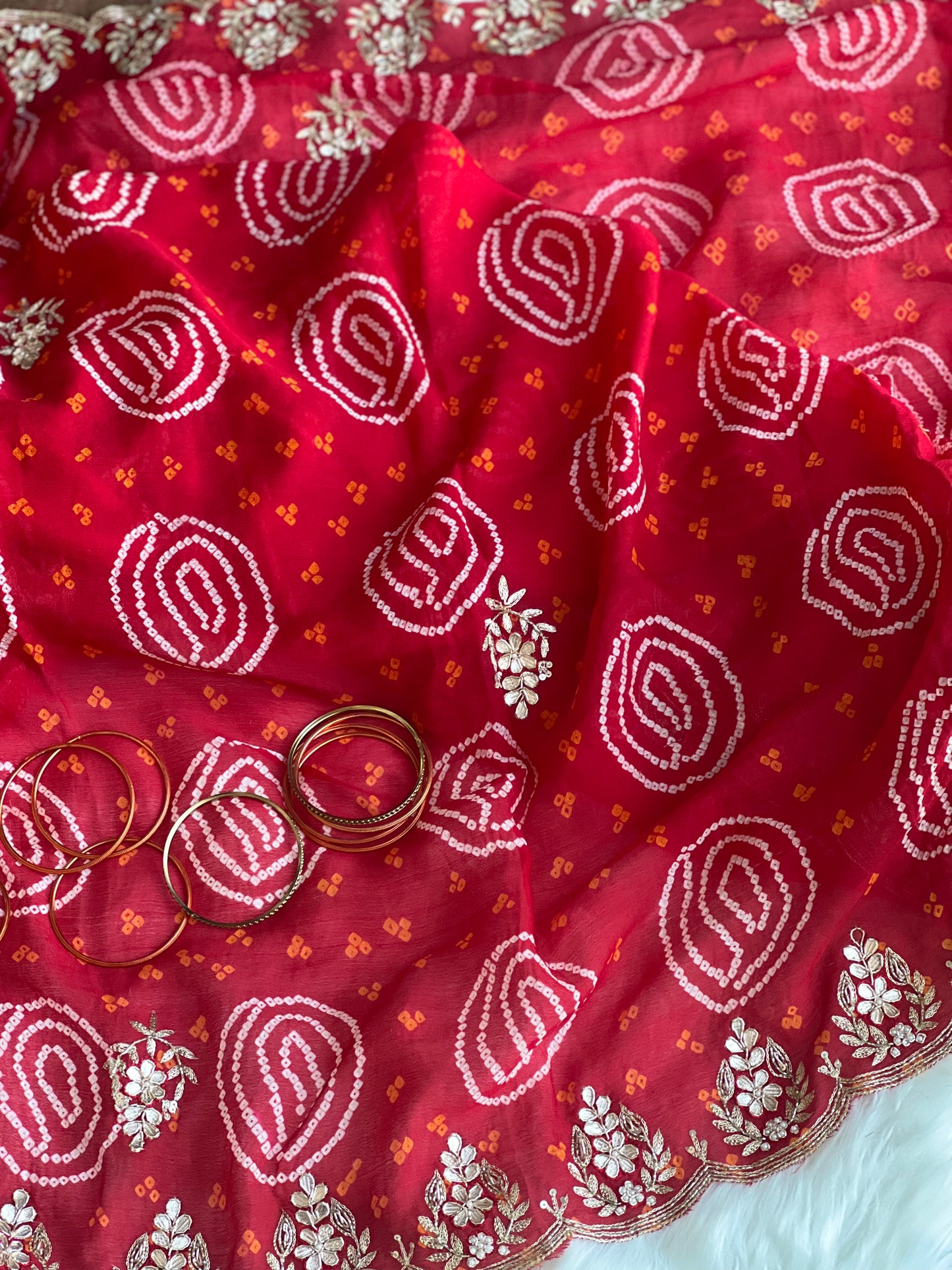 Red Kundan meena dupatta