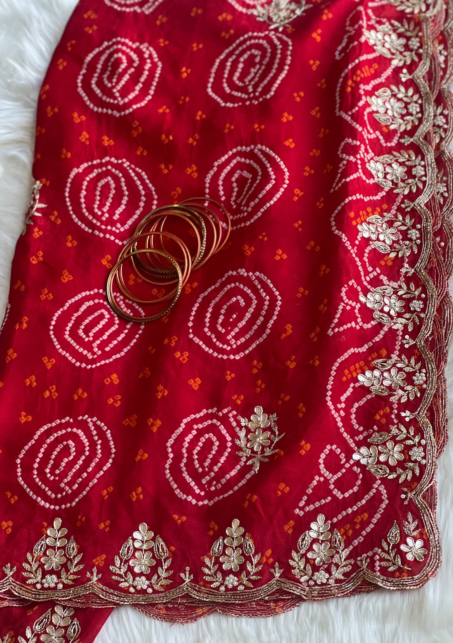 Red Kundan meena dupatta