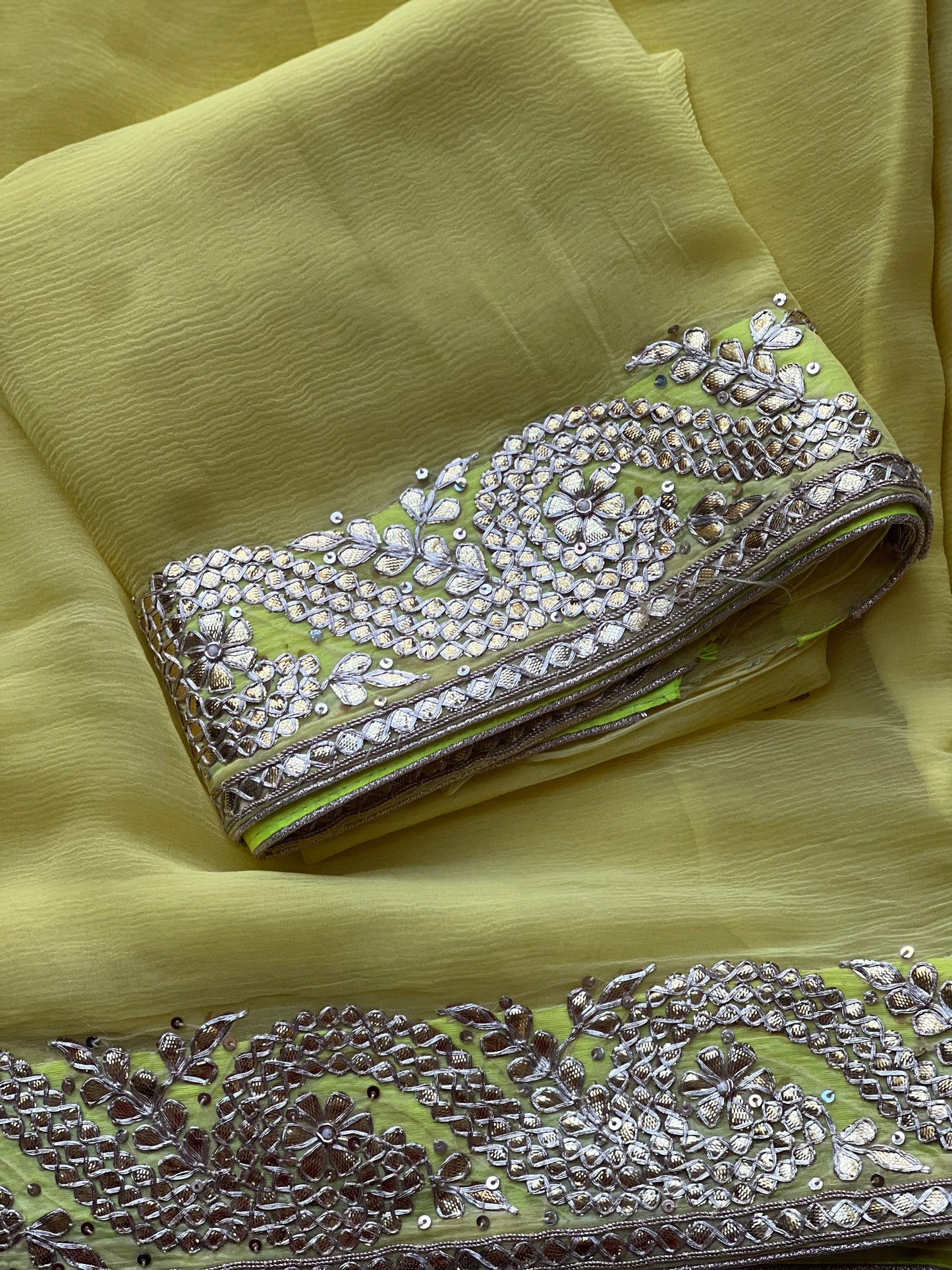 Lemon Yellow Gotta patti saree