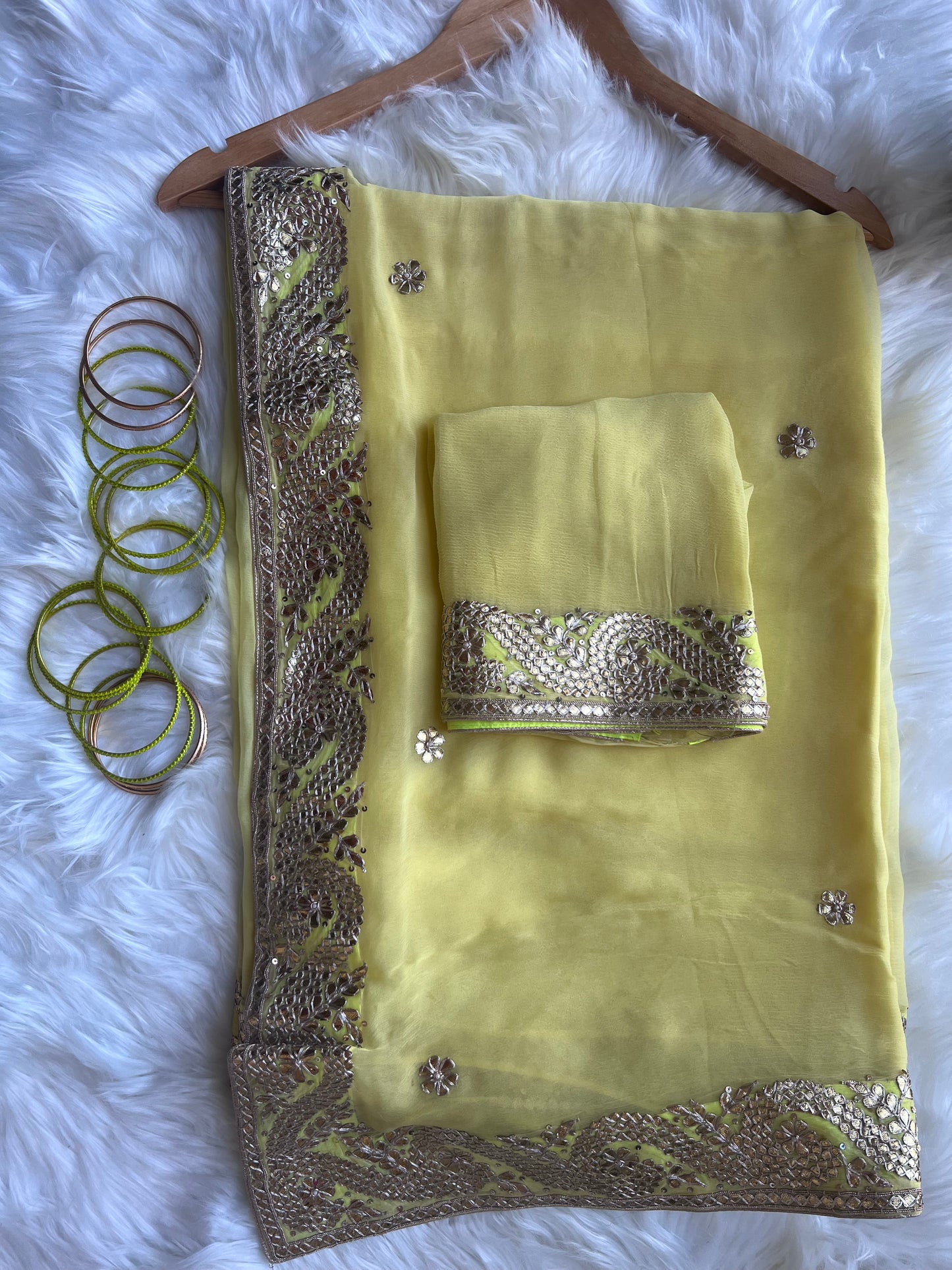 Lemon Yellow Gotta patti saree