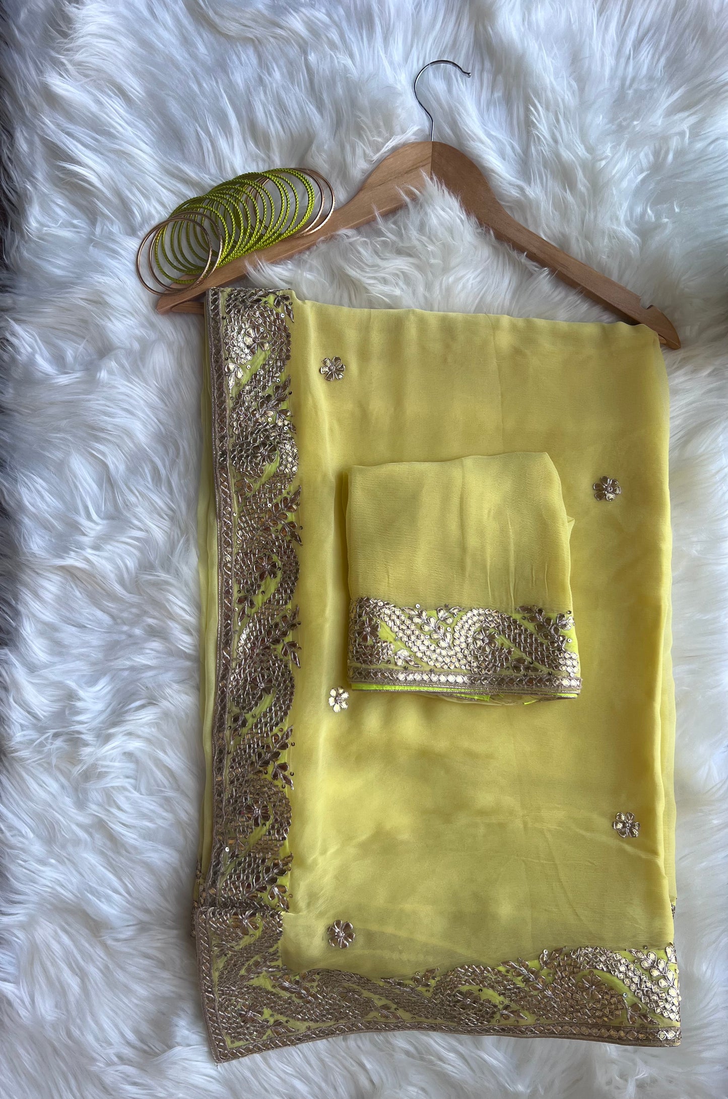 Lemon Yellow Gotta patti saree