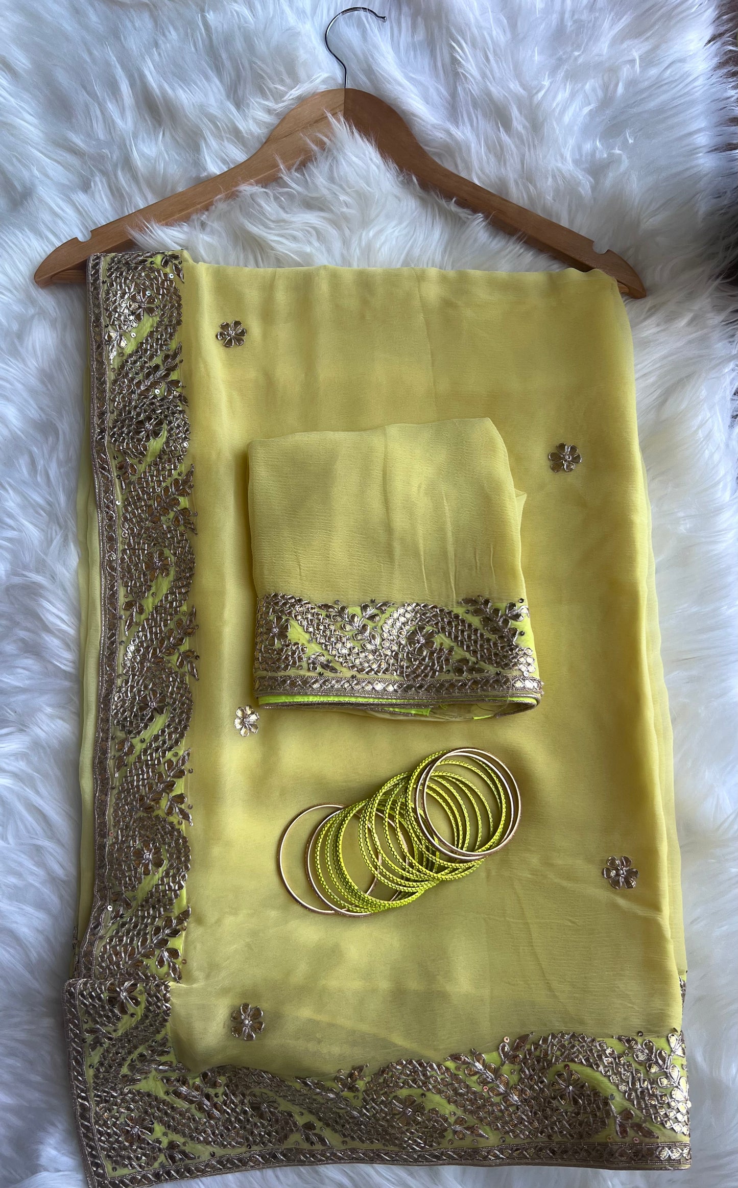 Lemon Yellow Gotta patti saree