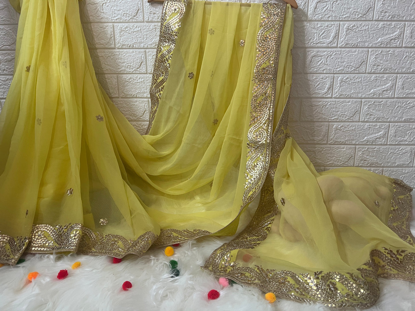 Lemon Yellow Gotta patti saree