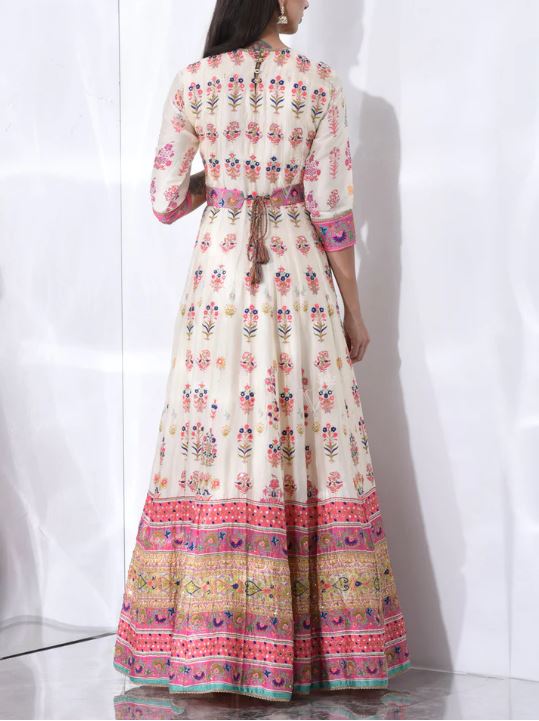 Ivory  Silk Printed Anarkali Gown