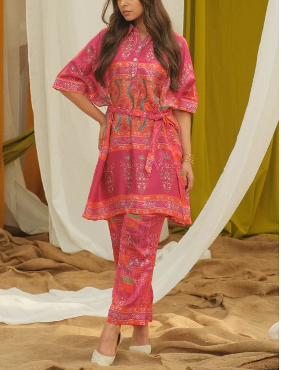 Pink Silk Kaftan Set