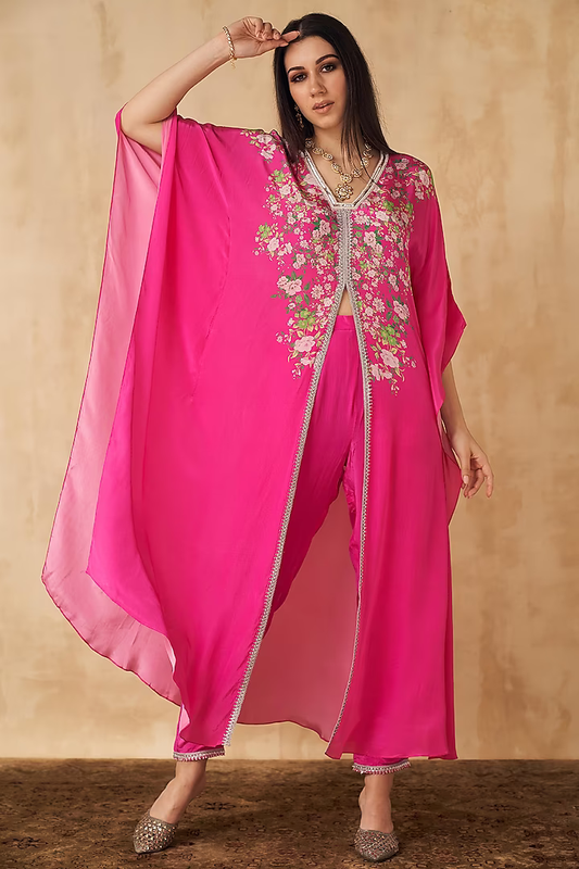 Fuchsia Pink Embellished Kaftan Set